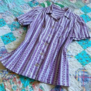 Vintage 50s/60s Lilac Floral Pattern Blouse Rockabilly Coquette Cowgirl M